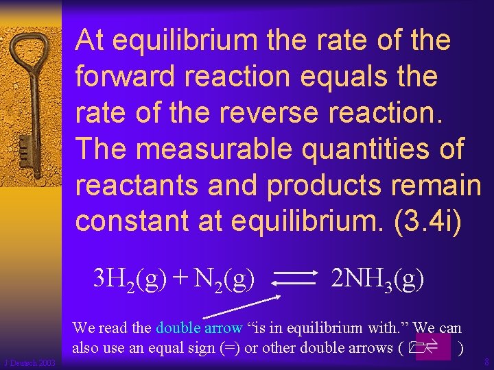 At equilibrium the rate of the forward reaction equals the rate of the reverse