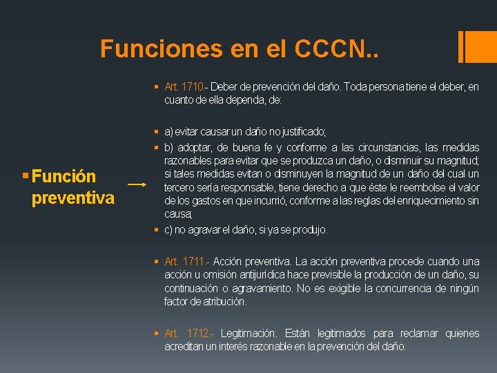 Funciones en el CCCN. . § Art. 1710. - Deber de prevención del daño.