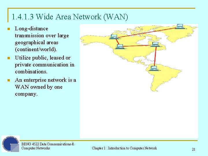 1. 4. 1. 3 Wide Area Network (WAN) n n n Long-distance transmission over 1. 4. 1. 3 Wide Area Network (WAN) n n n Long-distance transmission over