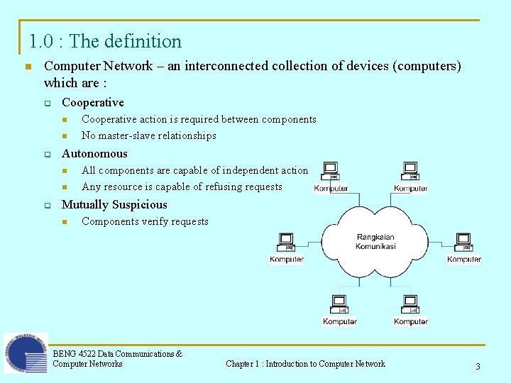 1. 0 : The definition n Computer Network – an interconnected collection of devices 1. 0 : The definition n Computer Network – an interconnected collection of devices