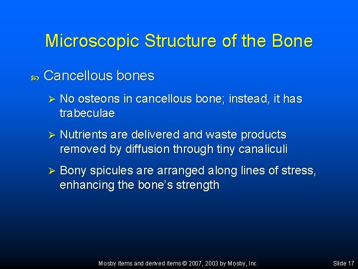 Microscopic Structure of the Bone Cancellous bones Ø No osteons in cancellous bone; instead,