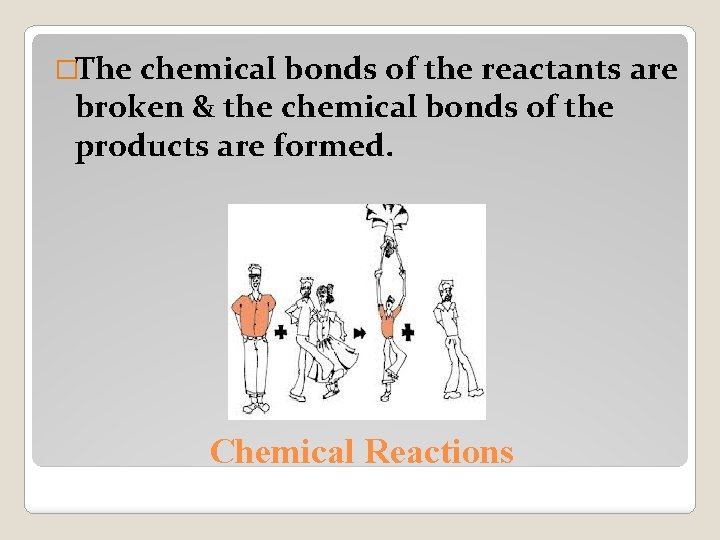 �The chemical bonds of the reactants are broken & the chemical bonds of the