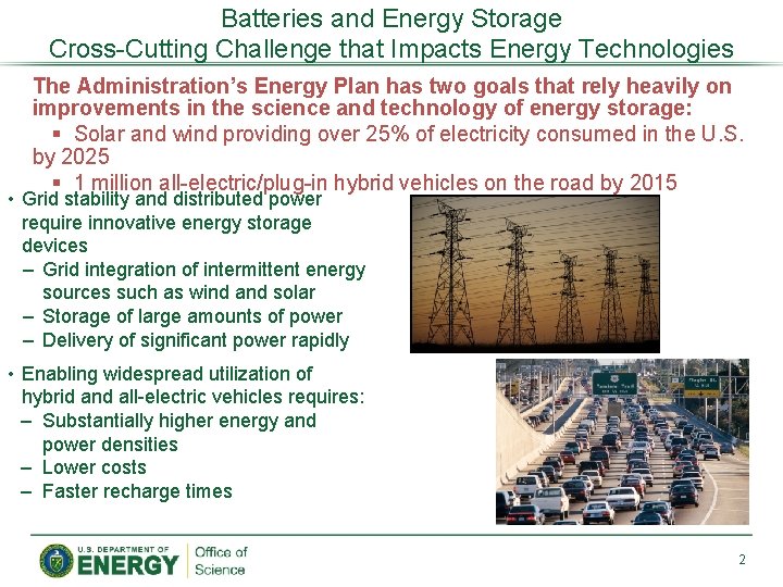 Batteries and Energy Storage Cross-Cutting Challenge that Impacts Energy Technologies The Administration’s Energy Plan