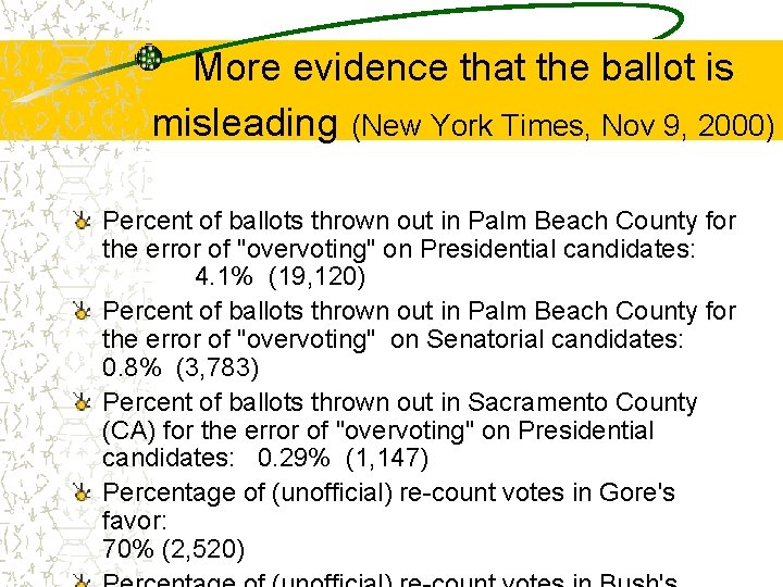More evidence that the ballot is misleading (New York Times, Nov 9, 2000) Percent