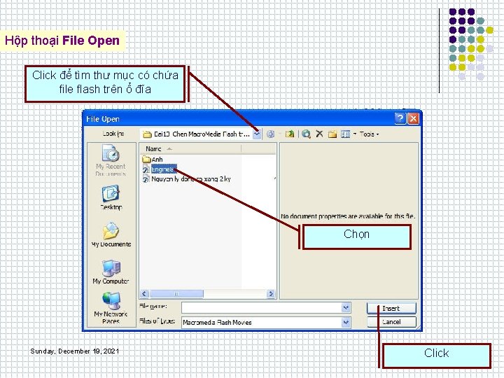 Hộp thoại File Open Click để tìm thư mục có chứa file flash trên