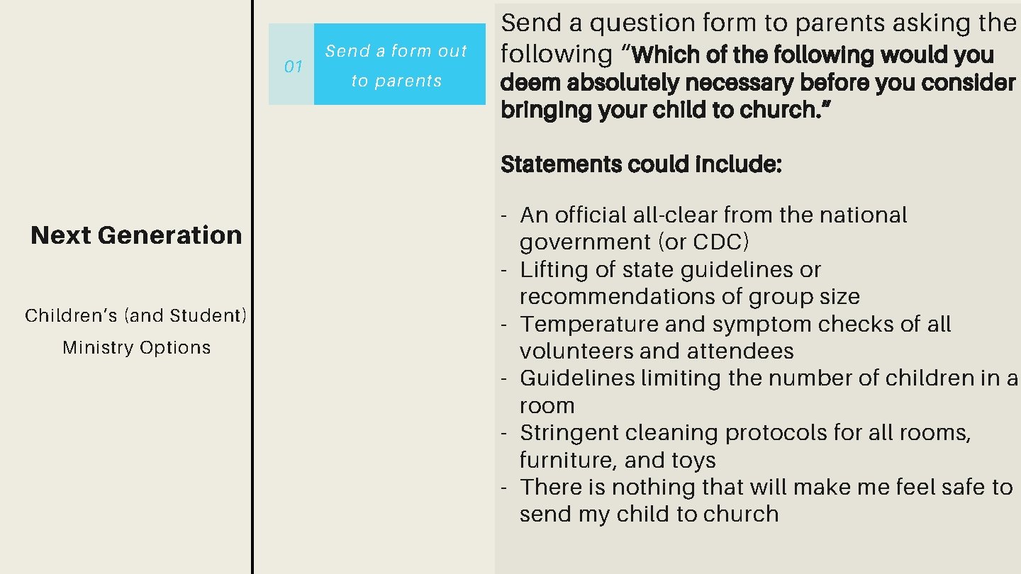 01 Send a form out to parents Send a question form to parents asking