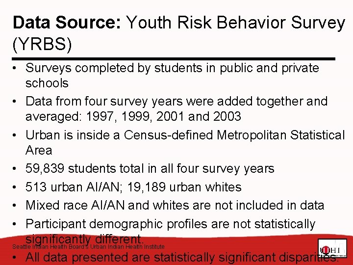 Data Source: Youth Risk Behavior Survey (YRBS) • Surveys completed by students in public