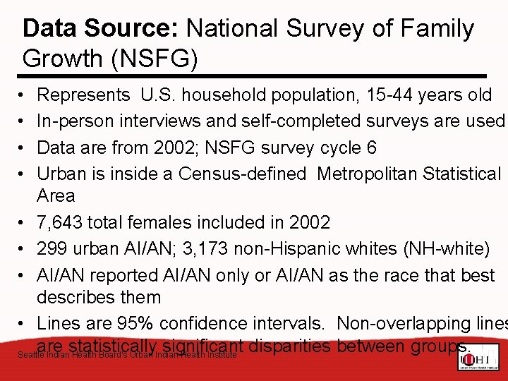 Data Source: National Survey of Family Growth (NSFG) • • Represents U. S. household