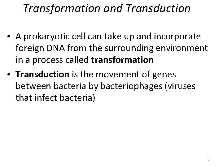 Transformation and Transduction • A prokaryotic cell can take up and incorporate foreign DNA