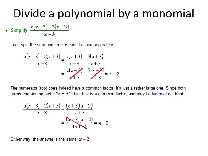 Divide a polynomial by a monomial 