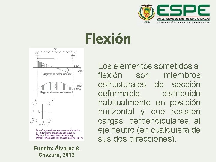 Flexión Los elementos sometidos a flexión son miembros estructurales de sección deformable, distribuido habitualmente
