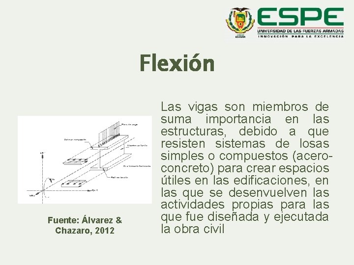 Flexión Fuente: Álvarez & Chazaro, 2012 Las vigas son miembros de suma importancia en