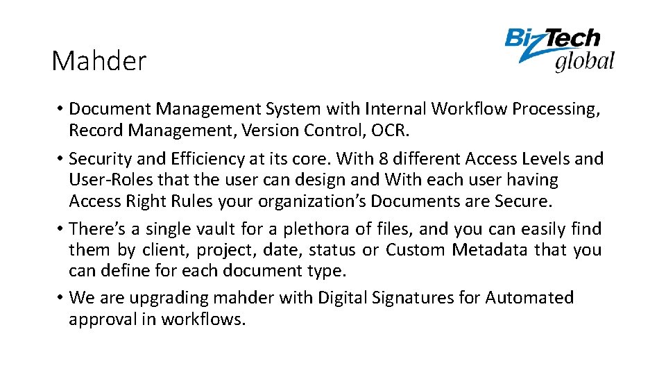 Mahder • Document Management System with Internal Workflow Processing, Record Management, Version Control, OCR.