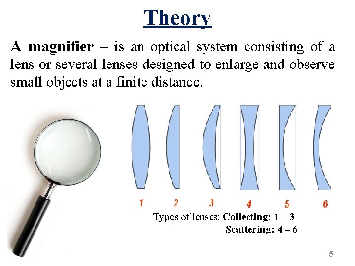 Theory A magnifier – is an optical system consisting of a lens or several