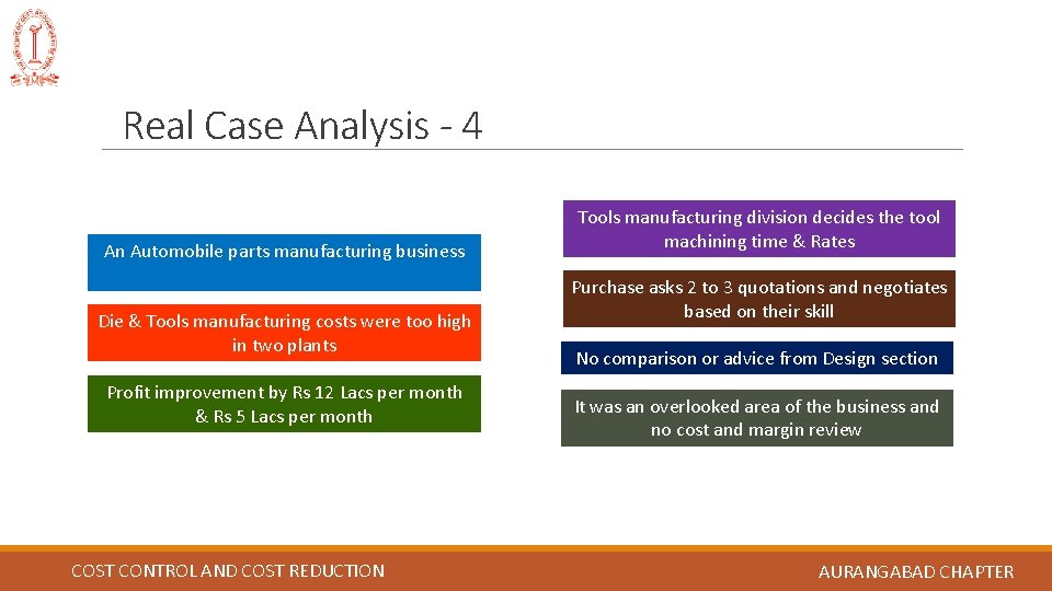 Real Case Analysis - 4 An Automobile parts manufacturing business Die & Tools manufacturing