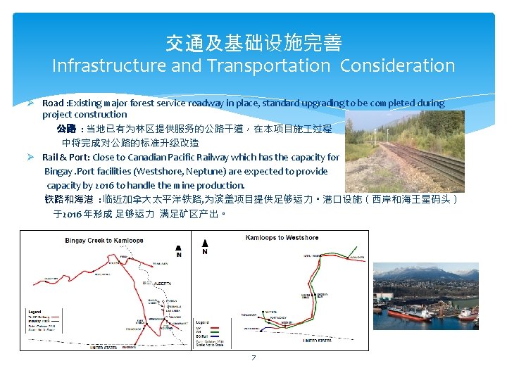 交通及基础设施完善 Infrastructure and Transportation Consideration Ø Road : Existing major forest service roadway in