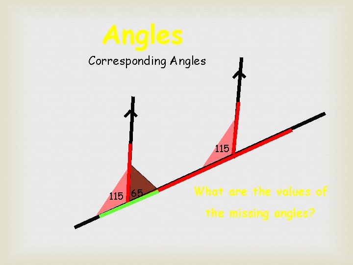 Angles Corresponding Angles 115 65 What are the values of the missing angles? 