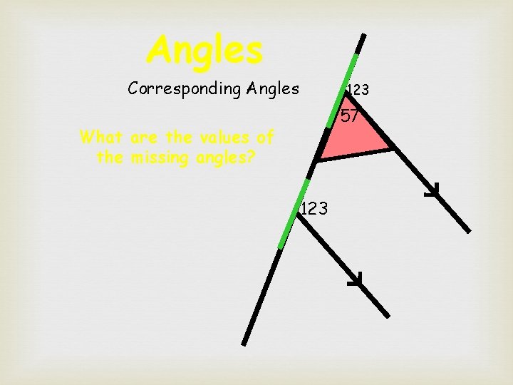 Angles Corresponding Angles 123 57 What are the values of the missing angles? 123