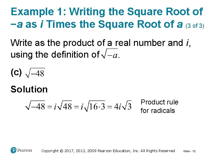 Example 1: Writing the Square Root of −a as i Times the Square Root