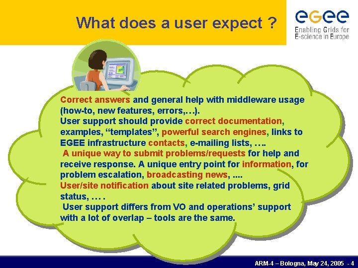 What does a user expect ? Correct answers and general help with middleware usage