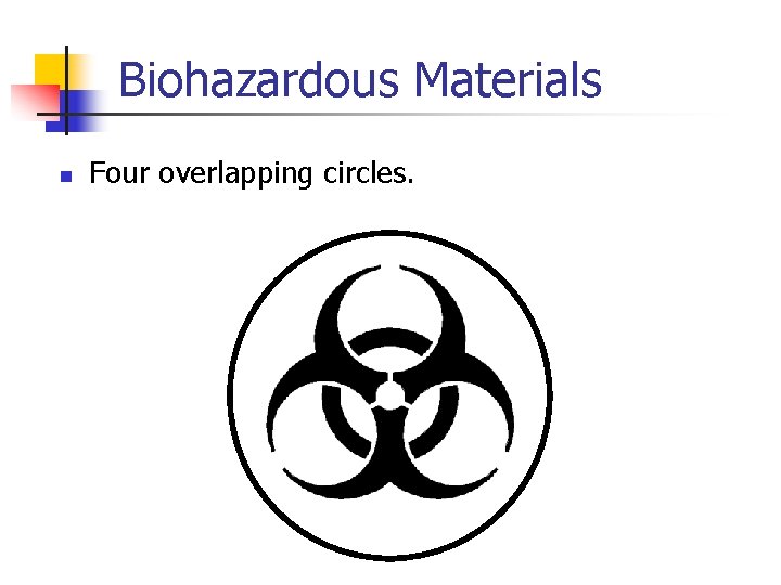 Biohazardous Materials n Four overlapping circles. 