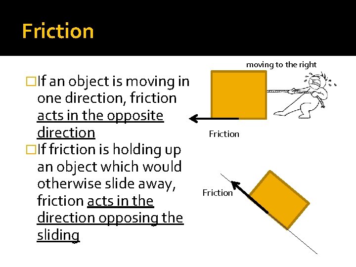 Friction moving to the right �If an object is moving in one direction, friction