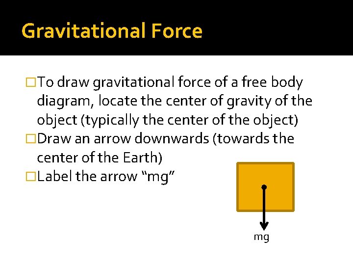 Gravitational Force �To draw gravitational force of a free body diagram, locate the center