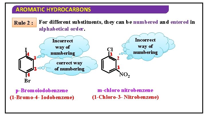 AROMATIC HYDROCARBONS For different substituents, they can be numbered and entered in alphabetical order.