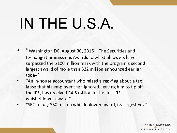 IN THE U. S. A. • “Washington DC, August 30, 2016 – The Securities