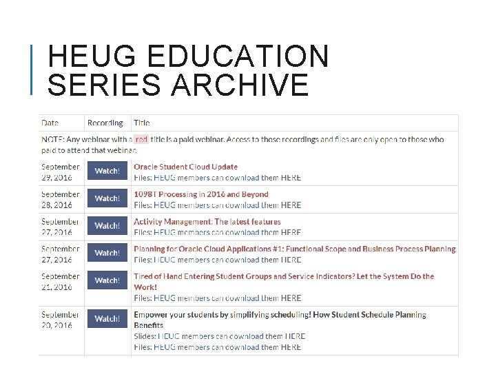 HEUG EDUCATION SERIES ARCHIVE 