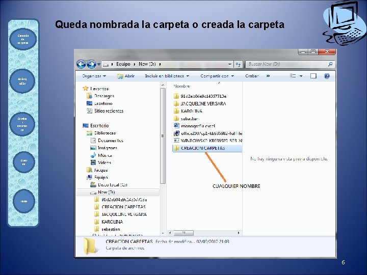 Queda nombrada la carpeta o creada la carpeta Creación de carpetas Jerarq uizar Cambia