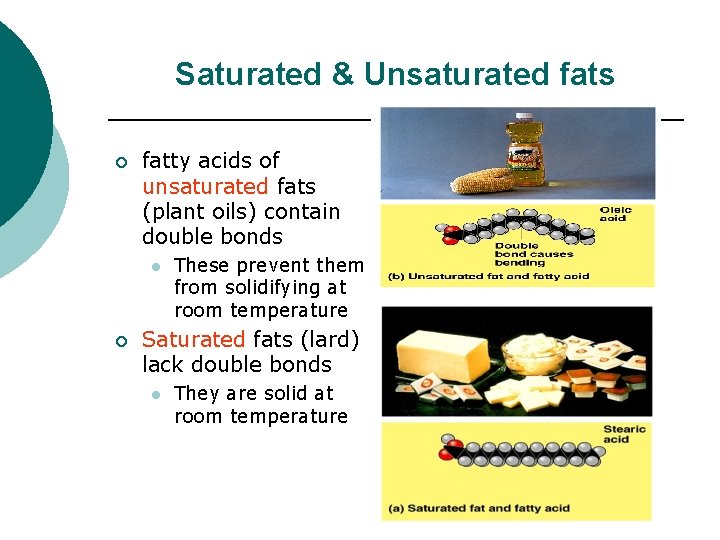 Saturated & Unsaturated fats ¡ fatty acids of unsaturated fats (plant oils) contain double Saturated & Unsaturated fats ¡ fatty acids of unsaturated fats (plant oils) contain double