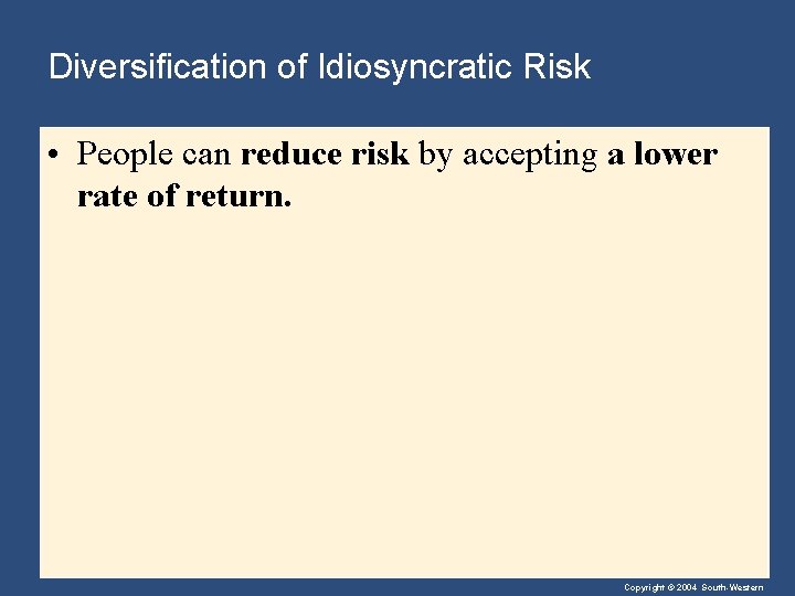 Diversification of Idiosyncratic Risk • People can reduce risk by accepting a lower rate