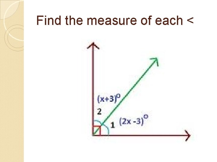 Find the measure of each < 