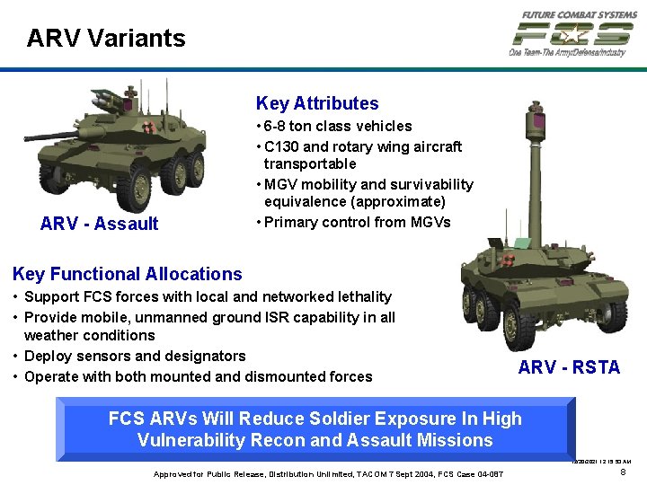 ARV Variants Key Attributes ARV - Assault • 6 -8 ton class vehicles •