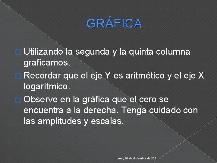 GRÁFICA � Utilizando la segunda y la quinta columna graficamos. � Recordar que el