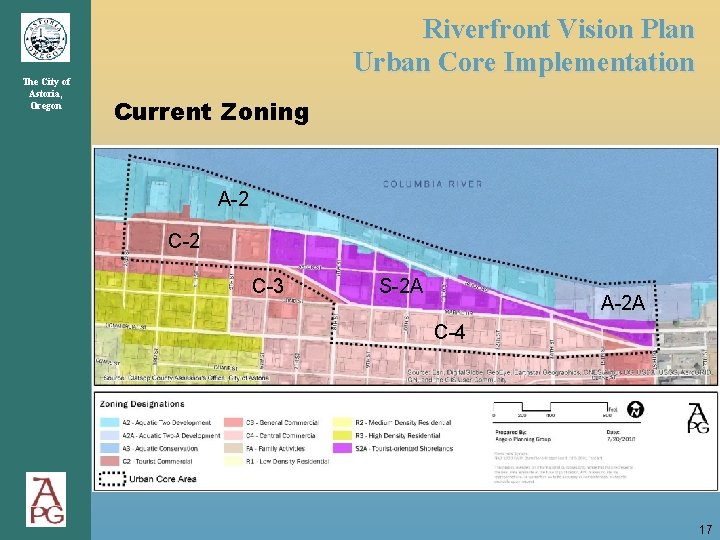 The City of Astoria, Oregon Riverfront Vision Plan Urban Core Implementation Current Zoning A-2 The City of Astoria, Oregon Riverfront Vision Plan Urban Core Implementation Current Zoning A-2