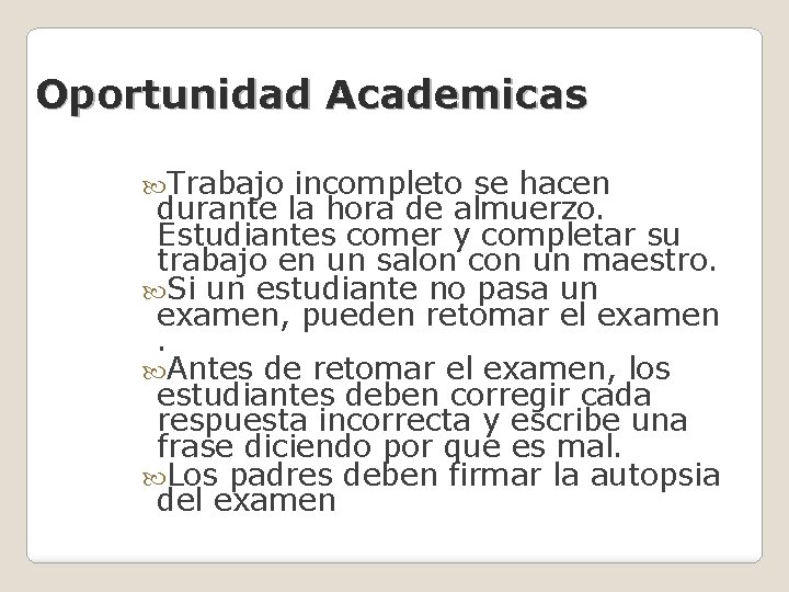 Oportunidad Academicas Trabajo incompleto se hacen durante la hora de almuerzo. Estudiantes comer y