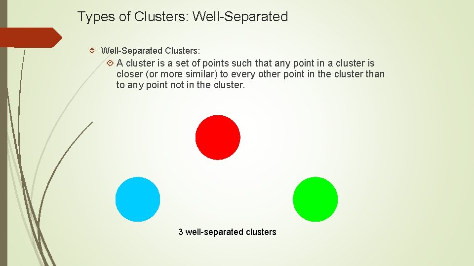 Types of Clusters: Well-Separated Clusters: A cluster is a set of points such that