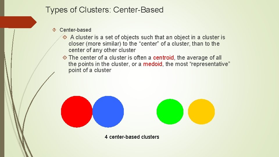 Types of Clusters: Center-Based Center-based A cluster is a set of objects such that