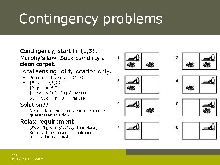 Contingency problems Contingency, start in {1, 3}. Murphy’s law, Suck can dirty a clean