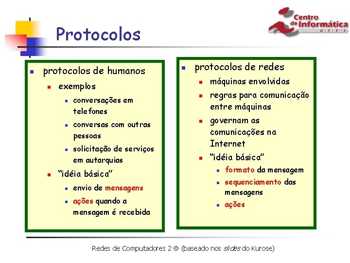 Protocolos n protocolos de humanos n exemplos n n n protocolos de redes n