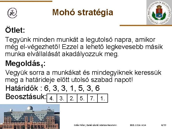 Mohó stratégia Ötlet: Tegyünk minden munkát a legutolsó napra, amikor még el-végezhető! Ezzel a