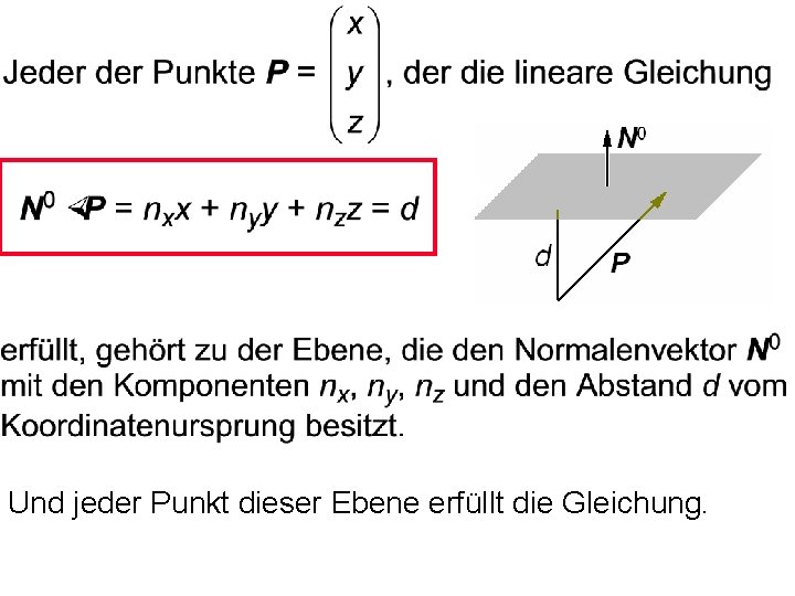 Und jeder Punkt dieser Ebene erfüllt die Gleichung. 