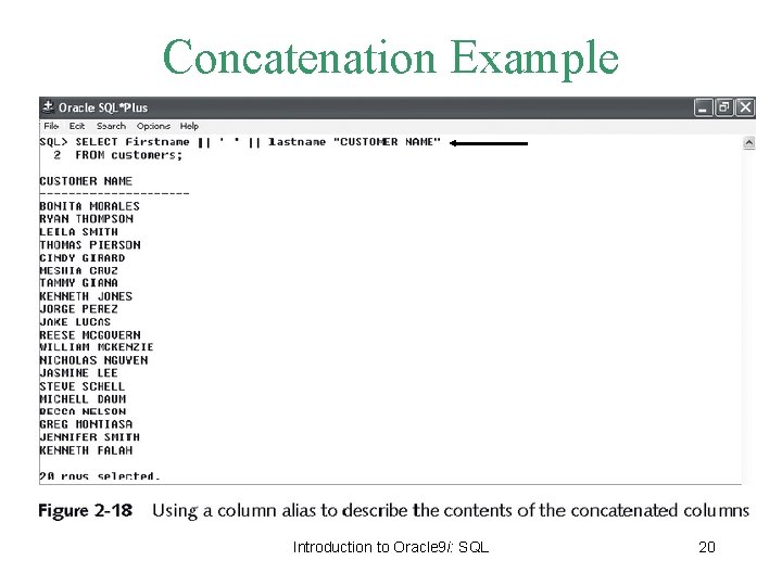 Concatenation Example Introduction to Oracle 9 i: SQL 20 