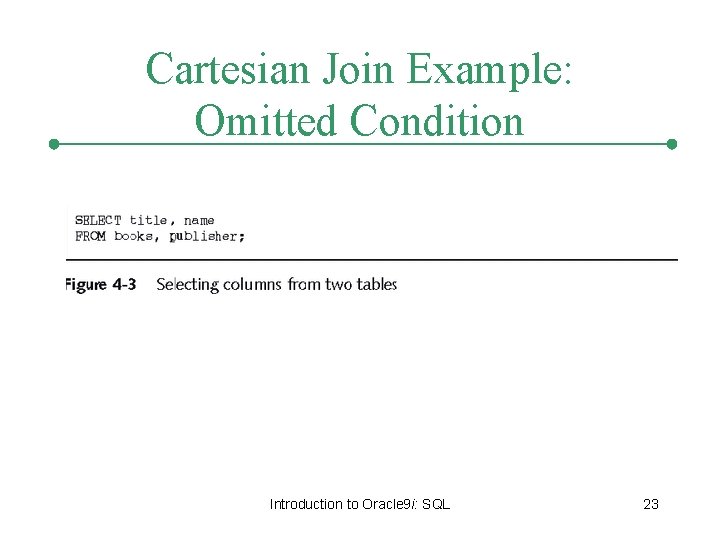 Cartesian Join Example: Omitted Condition Introduction to Oracle 9 i: SQL 23 
