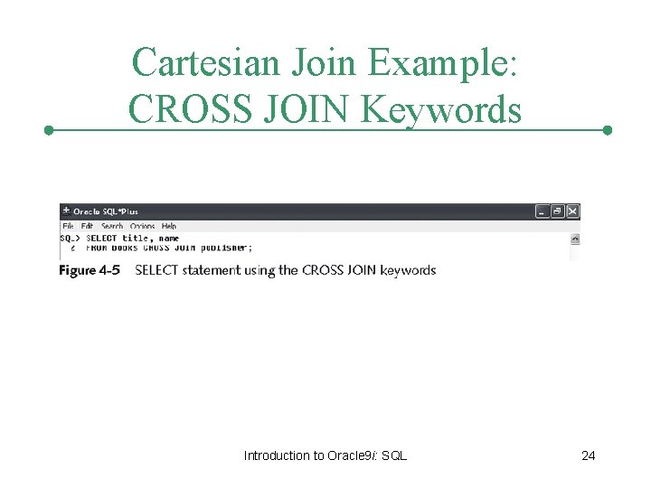 Cartesian Join Example: CROSS JOIN Keywords Introduction to Oracle 9 i: SQL 24 