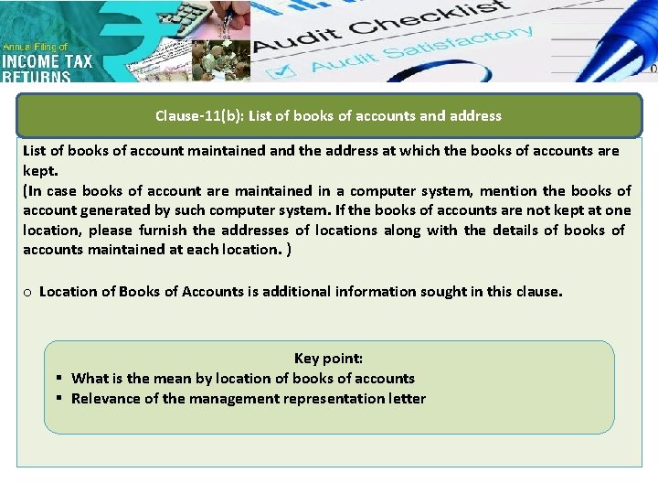 Clause-11(b): List of books of accounts and address List of books of account maintained