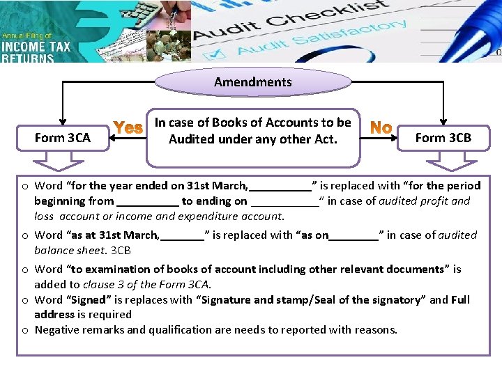 Amendments Form 3 CA In case of Books of Accounts to be Audited under