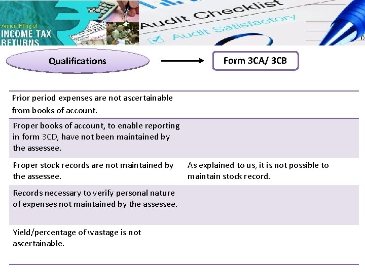 Qualifications Form 3 CA/ 3 CB Prior period expenses are not ascertainable from books